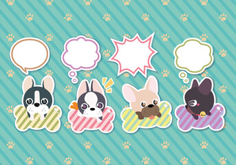 cute dog stickers with dialog bubble.