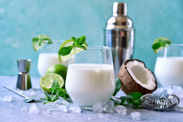Coconut mojito - delicious summer drink in a glasses.