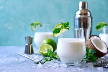 Coconut mojito - delicious summer drink in a glasses.