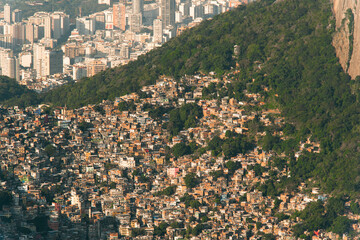 Biggest Brazilian Favela Rocinha on the Hill and Leblon Neighborhood Behind, Contrast Between Rich and Poor, in Rio de Janeiro, Brazil
