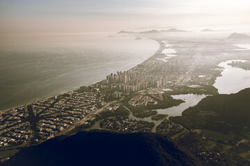 Barra da Tijuca Aerial View by Sunset in Rio de Janeiro, Brazil