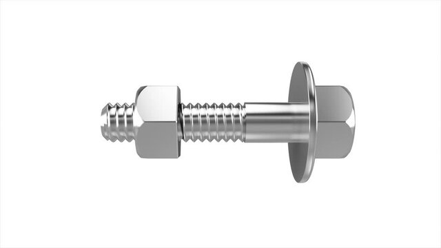 Bolt and nut. 4k 3D animation of a nut and bolt animation tightening