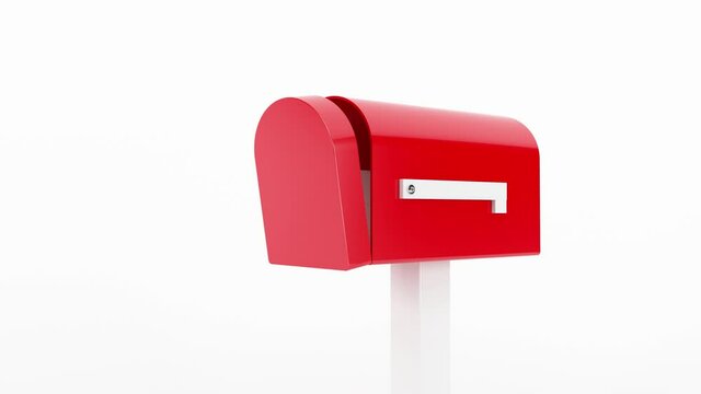 Mailbox animation. 4k 3D animation of a traditional red mailbox with a white envelope going in