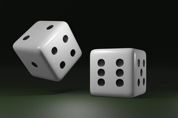 Two dice on dark green background