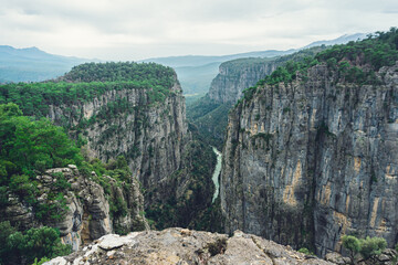 Impressive view from Tazi Canyon. Manavgat, Antalya, Turkey. (Bilgelik Vadisi). Wisdom valley and cliff.