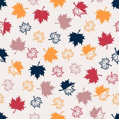 Fototapeta na wymiar Fall Maple leaf seamless pattern. Autumn foliage. Flat design template. Modern leaf texture. Stylish background, textile or wrapping paper design, web pages, cover and more creative designs