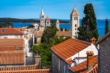 Beautiful panorama of Rab city on the Island Rab in Croatia. Rab - wonderful touristic destination...