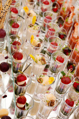 Assortment festive appetizers on the plate, selective focus. Festive buffet