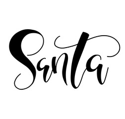 Santa lettering, black text isolated on white background, vector stock illustration.