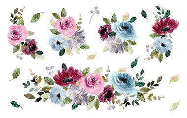 Obraz na płótnie Canvas pretty flower garden watercolor bouquet collection