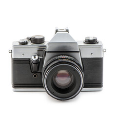 Vintage camera on white background. Photography equipment