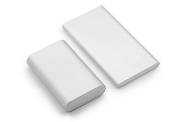 Two power banks of different generation on white background