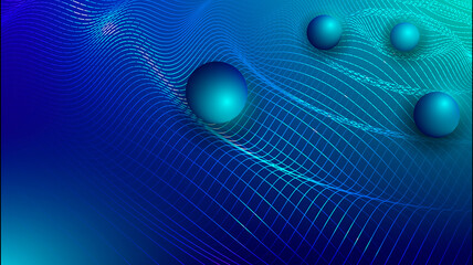 Gravity, gravitational waves concept. Physical and technology background. Design with gravity grid and spheres.