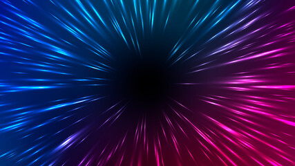 Vector illustration of faster than light (FTL) interstellar or intergalactic travel. Speed of light and hyperspace. Colorful design template for poster, banner, cover, catalog, wallpaper.
