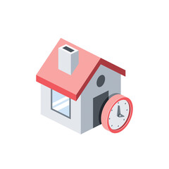 Home time clock. Vector 3d isometric, color web icons set, new flat style. Creative illustration, idea for infographics.