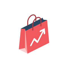 Shopping bag up arrow. Vector 3d isometric, color web icons set, new flat style. Creative illustration, idea for infographics.