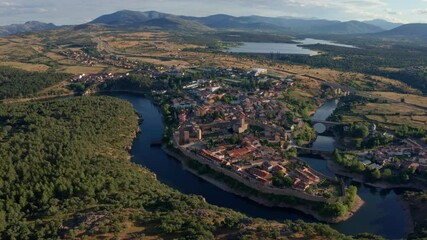 Spectacular aerial view of cityscape during sunset