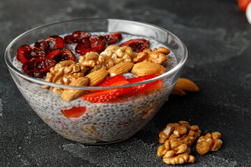 Bowl of chia pudding with fresh beriies