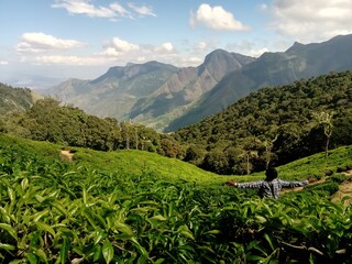 Munnar, Kerala/ India, 15 June 2019 : Beautiful landscape of Kerala, Munnar in India with tea plantation and mountain background with people. Hill station in south India. © Rahul Banarasi