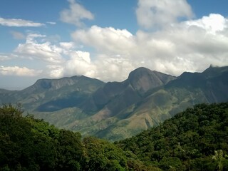 Obraz premium Beautiful landscape of tea plantation in the Indian state of Kerala with selective focus. landscape of the city, Munnar with its tea planatation, valley and Nilgiri mountain ranges.