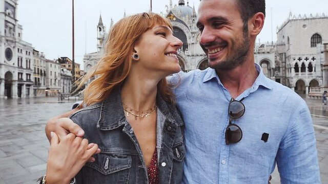 Young couple in Venice. Lifestyle travel moments in the beautiful italian city. Concepts about Venezia and Burano