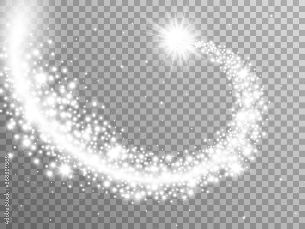 Canvas Prints glittering star on transparent backdrop. silver swirl trail with bright elements. christmas particle