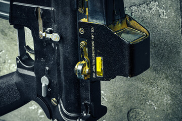 Modern weapon series. US Army assault rifle, close up.