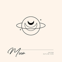 Vector abstract logo design template in trendy linear minimal style - sun, moon and stars - abstract symbol for cosmetics and packaging, jewellery, hand crafted or beauty products