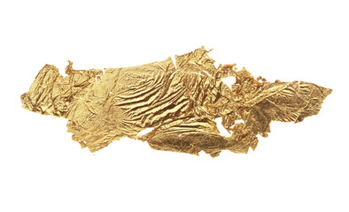 Torn piece of patal paper on white background. Gold and bronze color.