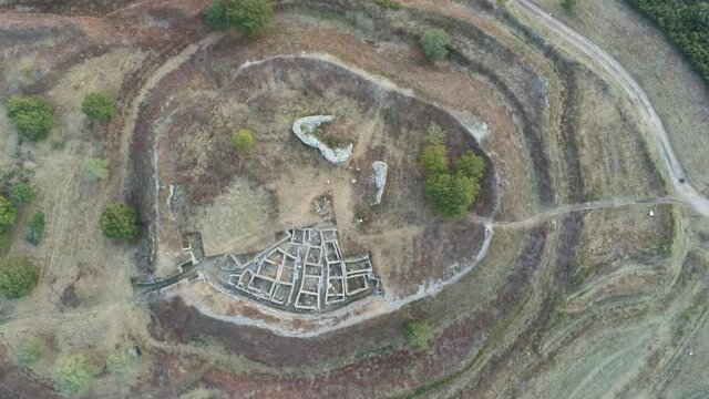 Celtic settlement. Castro in Galicia,Spain. Aerial drone footage