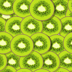 Fototapeta premium Seamless hand drawn vector pattern of bright kiwi fruit slices