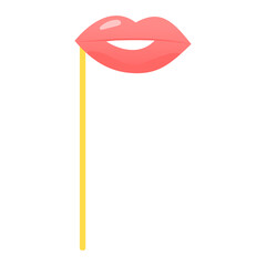 Decoration funny glasses, star spectacles on stick birthday party element isolated on white, flat vector illustration. Concept joyful icon, gathering masquerade item for cheerful mood.