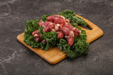 Raw chicken hearts for cooking