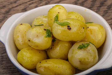 Young boiled potato in the bowl