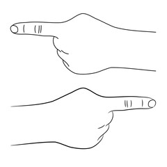 The human hand points with a finger. From black lines of varying thickness. Vector illustration.