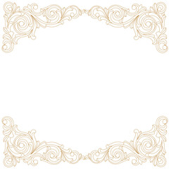 Golden vintage border frame engraving with retro ornament pattern in antique baroque style decorative design. Vector.