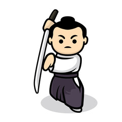 cute samurai mascot design illustration