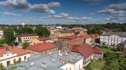 Fototapeta na wymiar Aerial view of the town of Cesis, loctaed whithin the Gauja National Park in Latvia.