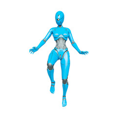 gynoid is the super fembot is floating in white background