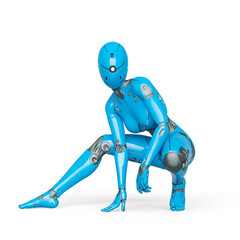 gynoid is the super fembot on action in white background_