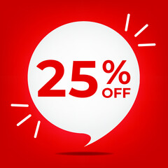 25% off. Banner with twenty-five percent discount. White bubble on a red background vector.