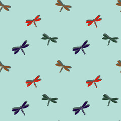 colorful dragonfly flying bug insect fly nature seamless  pattern vector dragonfly with shadows allover print background