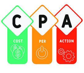 CPA Cost Per Action. business concept. word lettering typography design illustration with line icons and ornaments.  Internet web site promotion concept vector