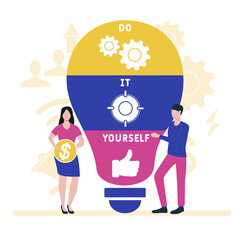 Flat design with people. DIY - Do It Yourself acronym, business concept.
 Vector illustration for website banner, marketing materials, business presentation, online advertising.