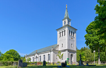 White church of the small village of Loenneberga, Sweden