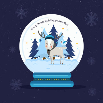 Background With Christmas Snowglobe And Nice Reindeer