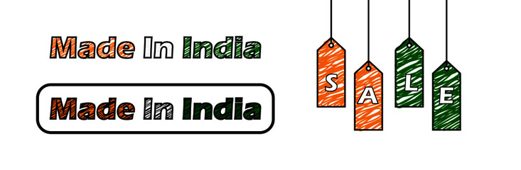 cartoon stickman: label, made in india,tag,sale,offer, discount,15th august, india, independence day.vector illustration. 