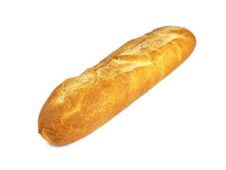 French baguette with a crisp Golden crust, on a white background