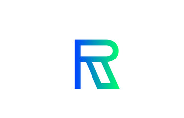 green blue R alphabet letter logo icon. Line design for company and business identity