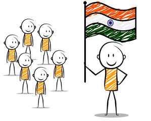cartoon stickman: 15th august, india, independence day.vector illustration. 